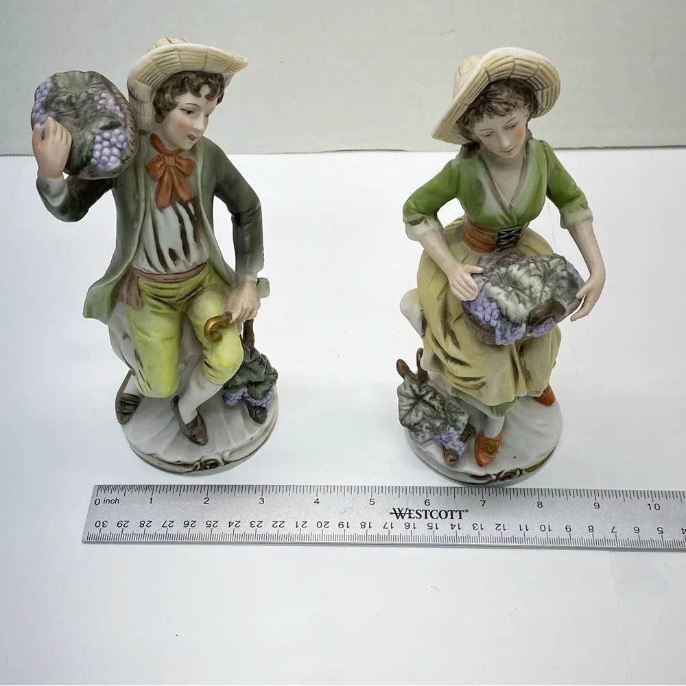 Vintage Homco Vineyard Couple Figurines Man & Woman#1258 Grapevine Harvesters 8
